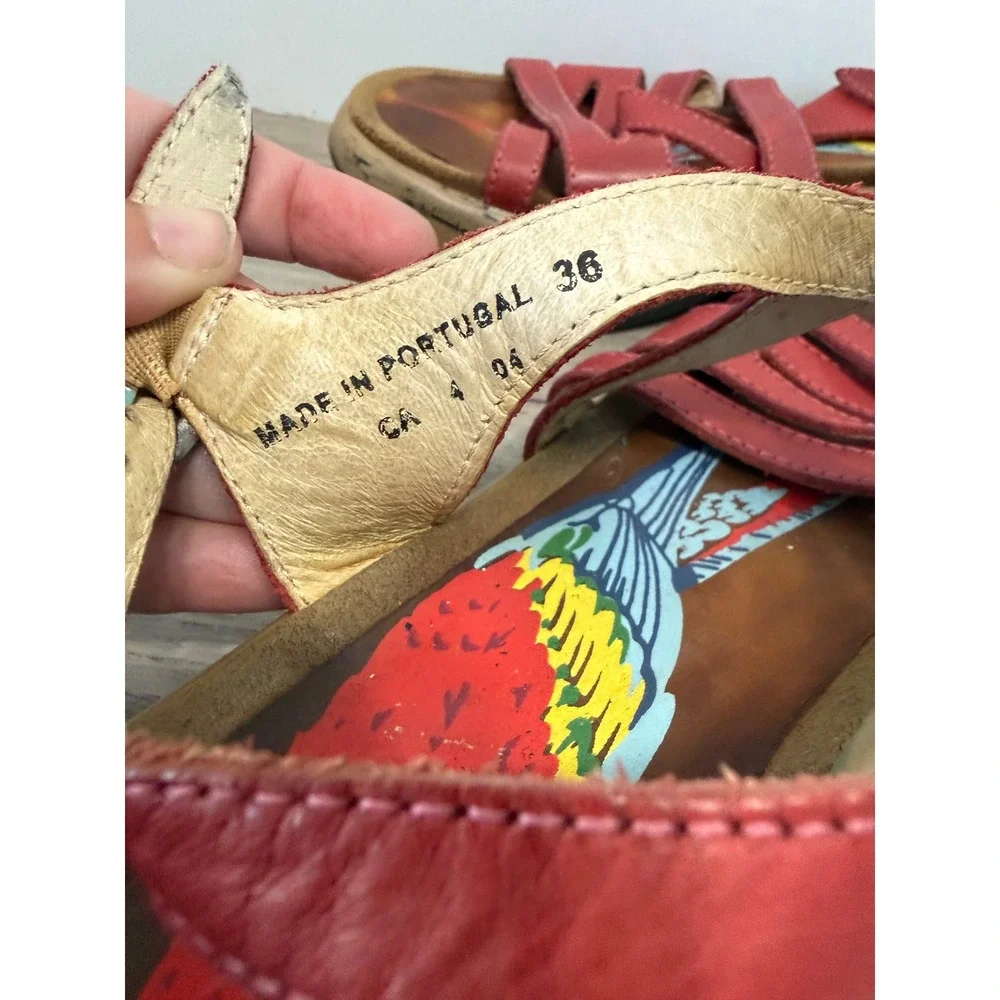 Dansko Portugal Red Leather Parrot Footbed Platform Slingback Sandals 36 5.5–6